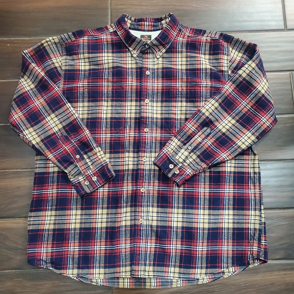 Ridgecut 3XL Heavy Flannel Shirt Red Blue Plaid 100% Cotton Button Down